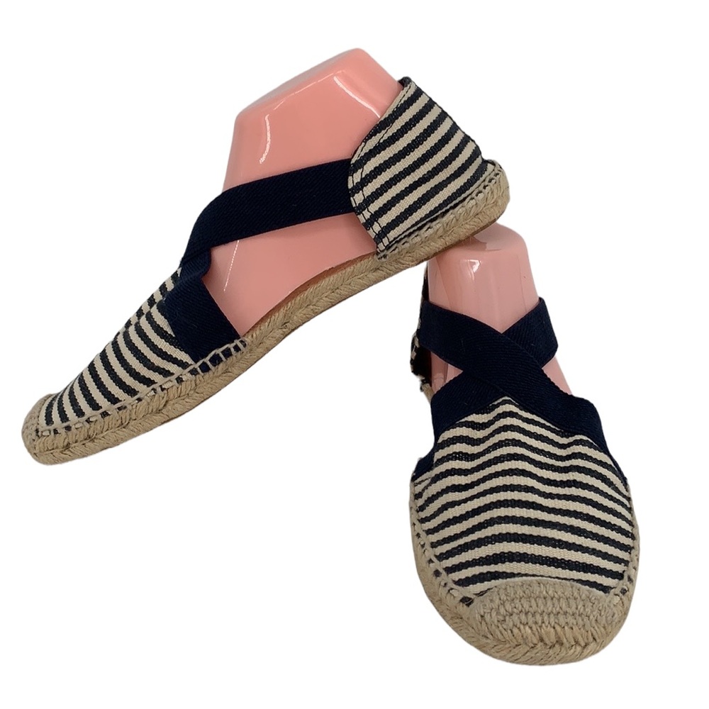 Tory Burch Blue/Cream Striped Catalina Canvas Espadrilles Sz 11